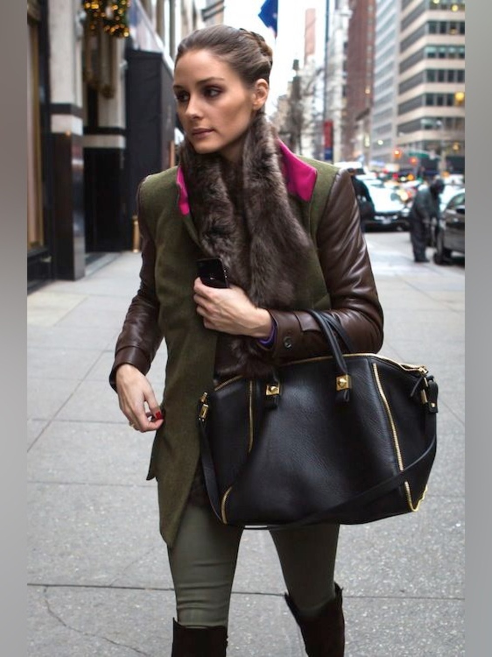 Zara Black Leather Tote with Gold Hardware